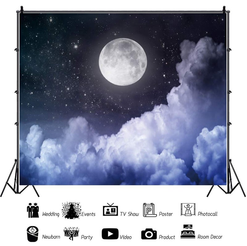 Laeacco 10x8ft Cloudy Night Sky Photo Backdrop Full Moon Starry Sky Background Cosmic Universe Newborn Baby Shower Birthday Party Backdrop Room Wall Mural Adults Girls Portraits Studio - Image 5